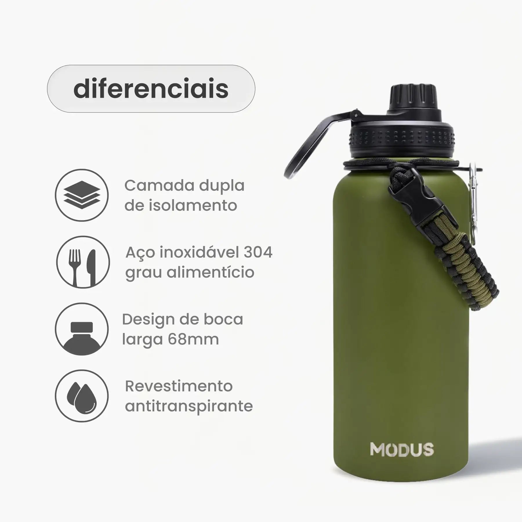 Garrafa Modus 1L Verde Texto Horizontal - customizi