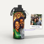 Garrafa Térmica 1L Vitral personalizada: antes e depois com a foto enviada