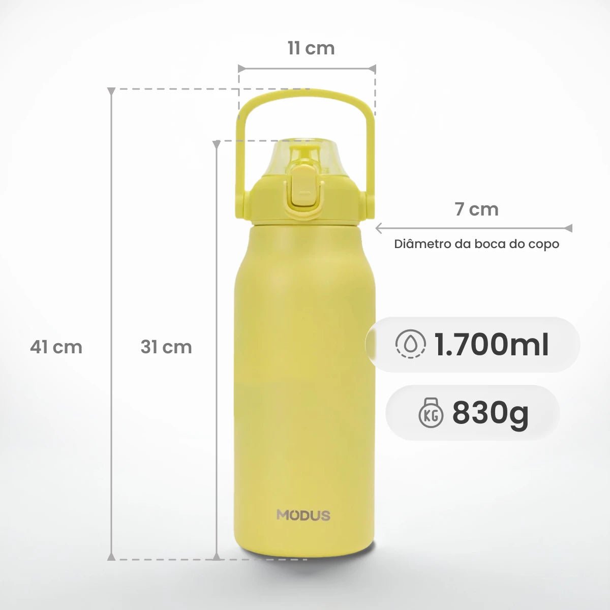 Garrafa Térmica Modus 1,7L Amarela Texto Vertical - customizi