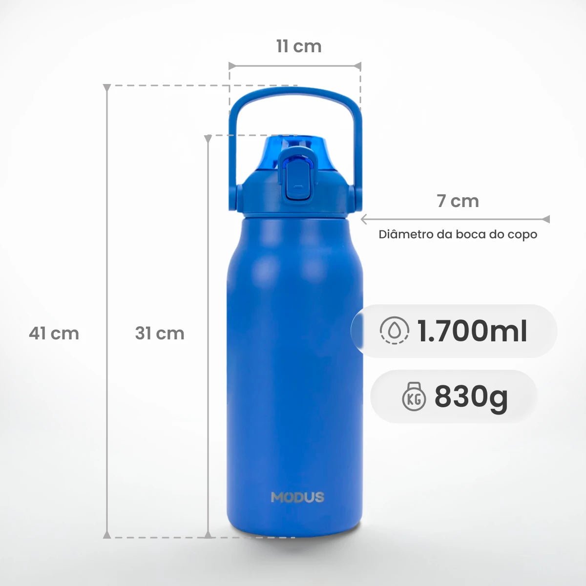 Garrafa Térmica Modus 1,7L Azul Texto horizontal - customizi