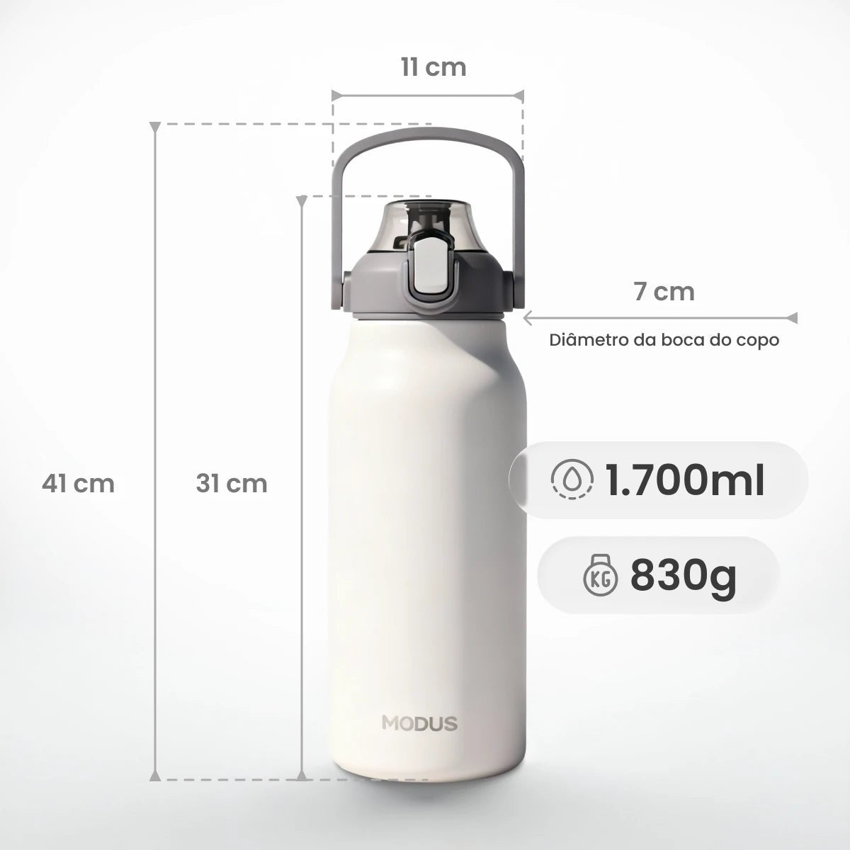 Garrafa Térmica Modus 1,7L Branca Texto Vertical - customizi