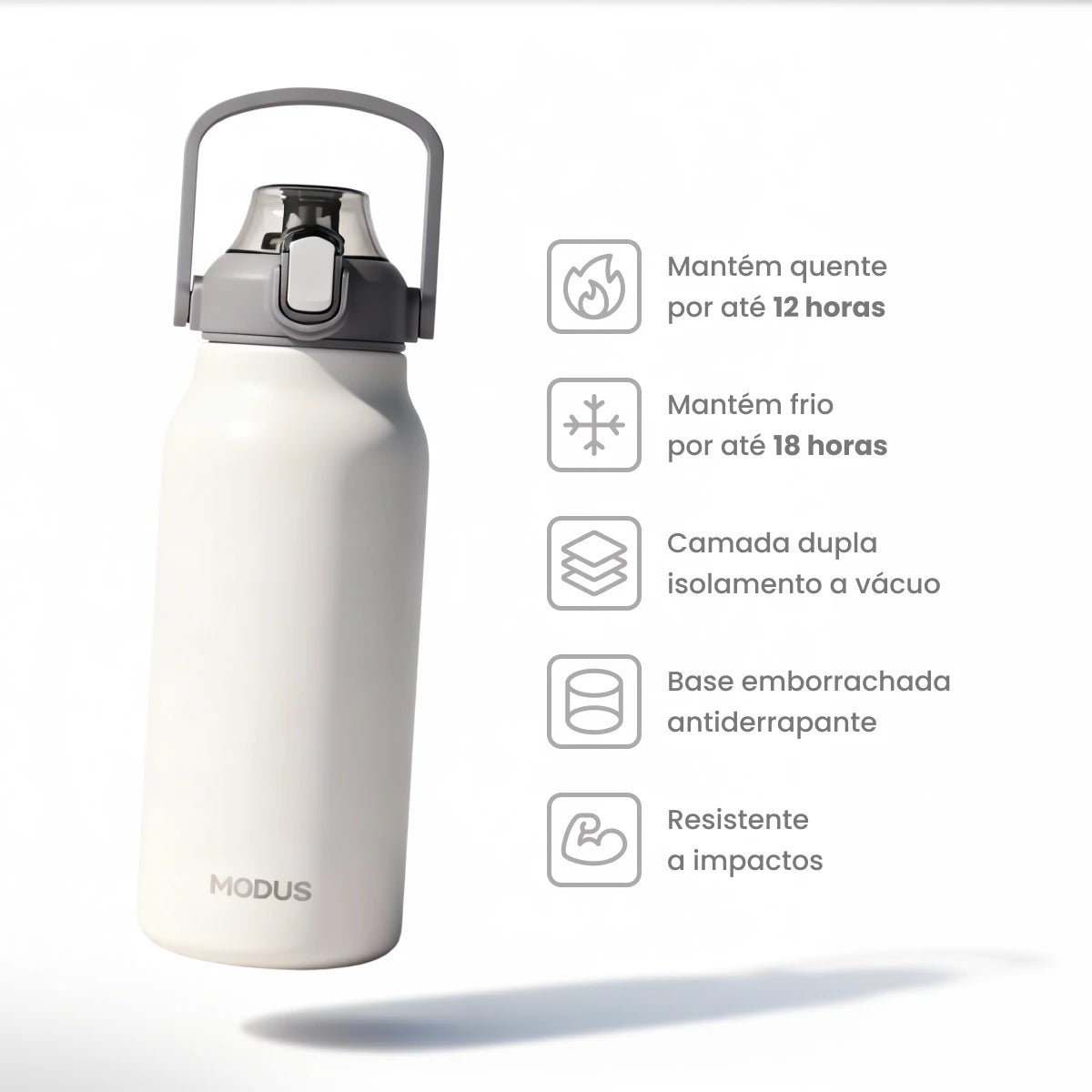 Garrafa Térmica Modus 1,7L Branca Texto Vertical - customizi