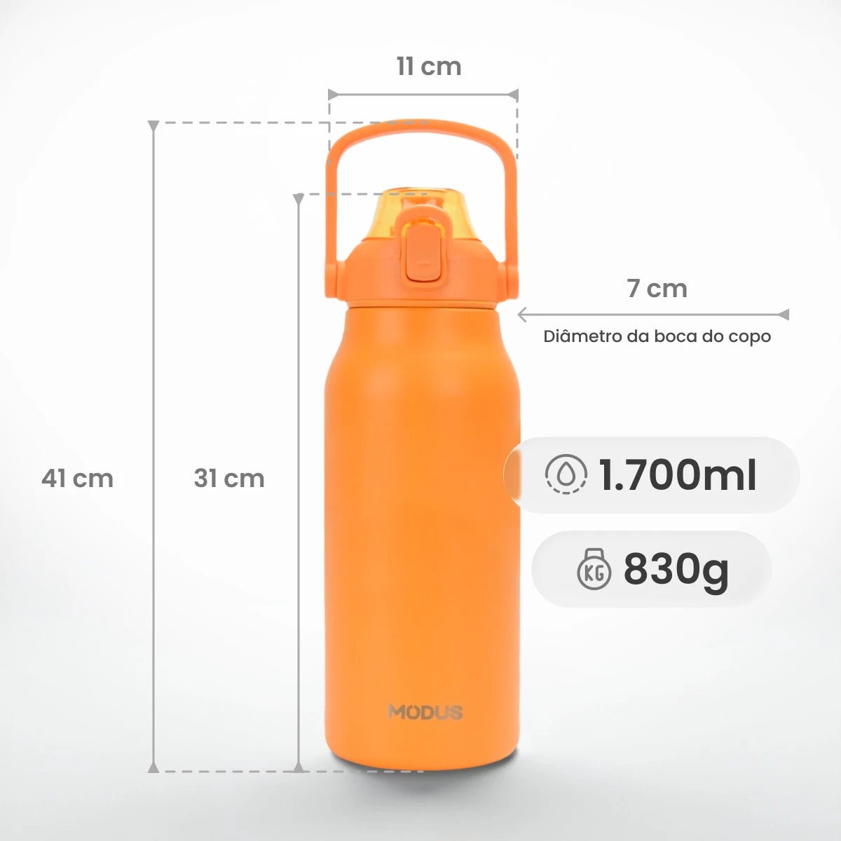 Garrafa Térmica Modus 1,7L Laranja Texto Vertical - customizi