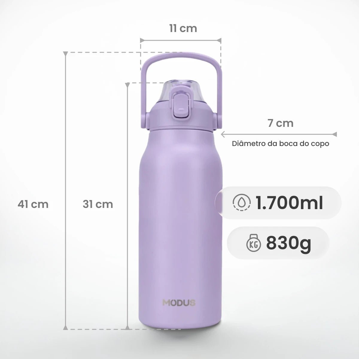 Garrafa Térmica Modus 1,7L Lilás Texto Vertical - customizi