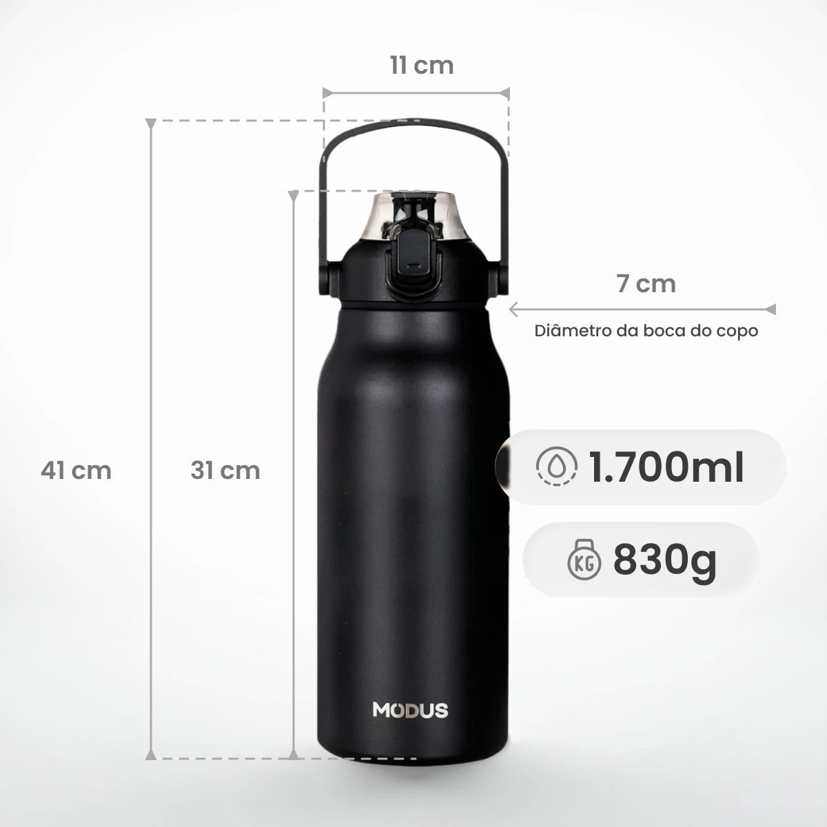Garrafa Térmica Modus 1,7L Preta Esporte - customizi