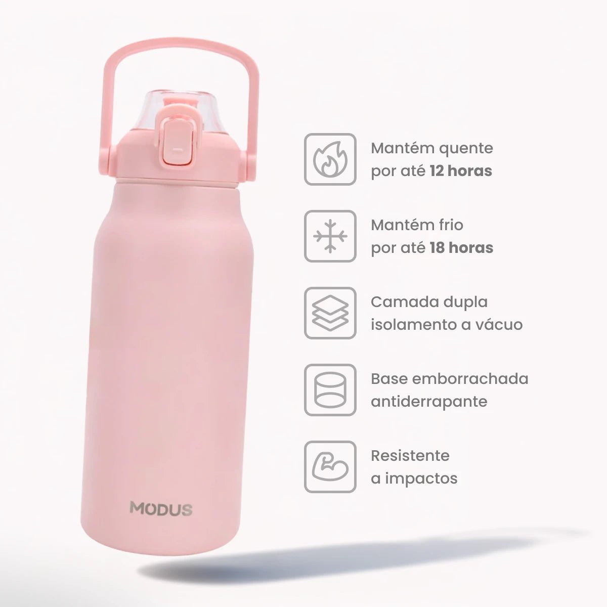 Garrafa Térmica Modus 1,7L Rosa Texto Vertical - customizi