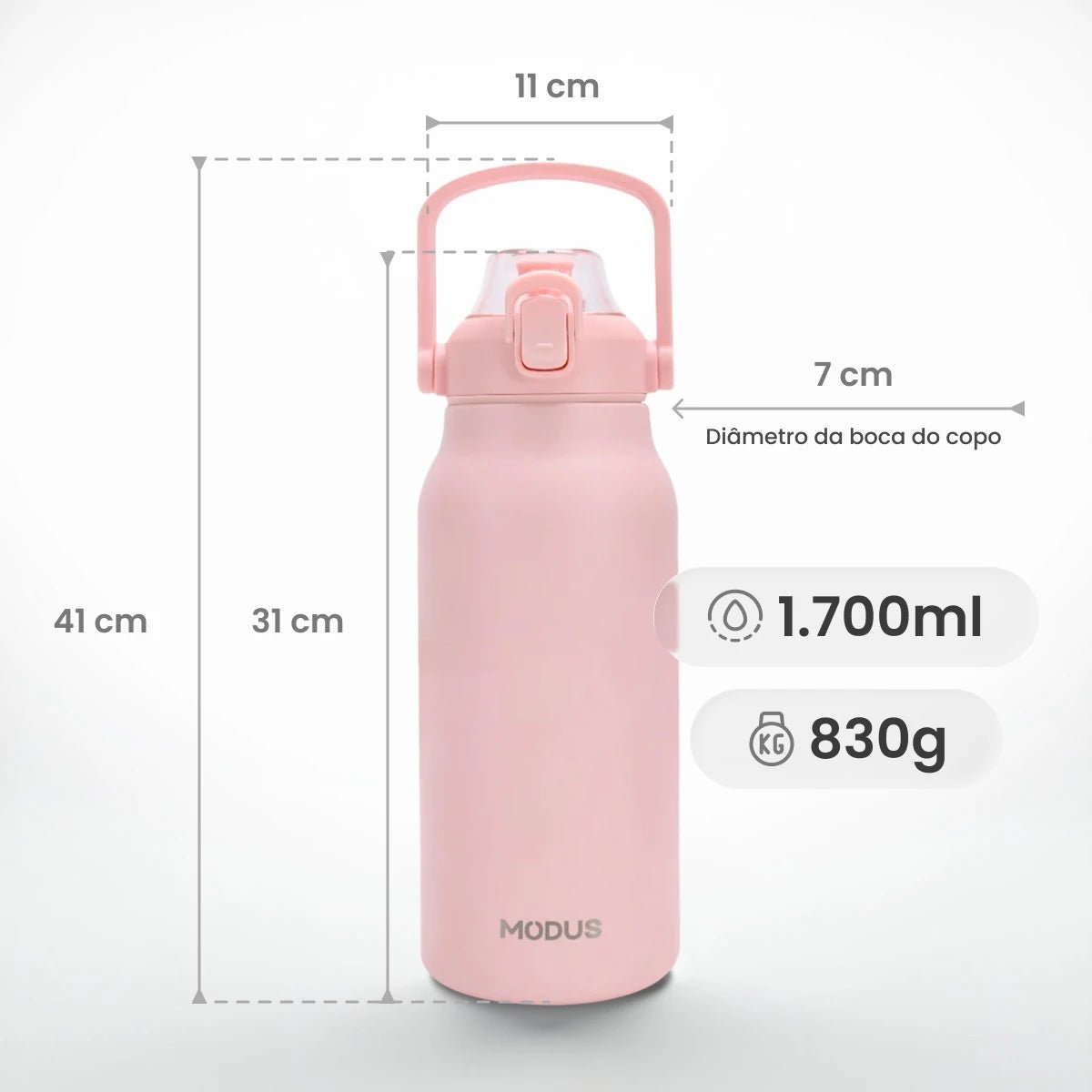 Garrafa Térmica Modus 1,7L Rosa Texto Vertical - customizi