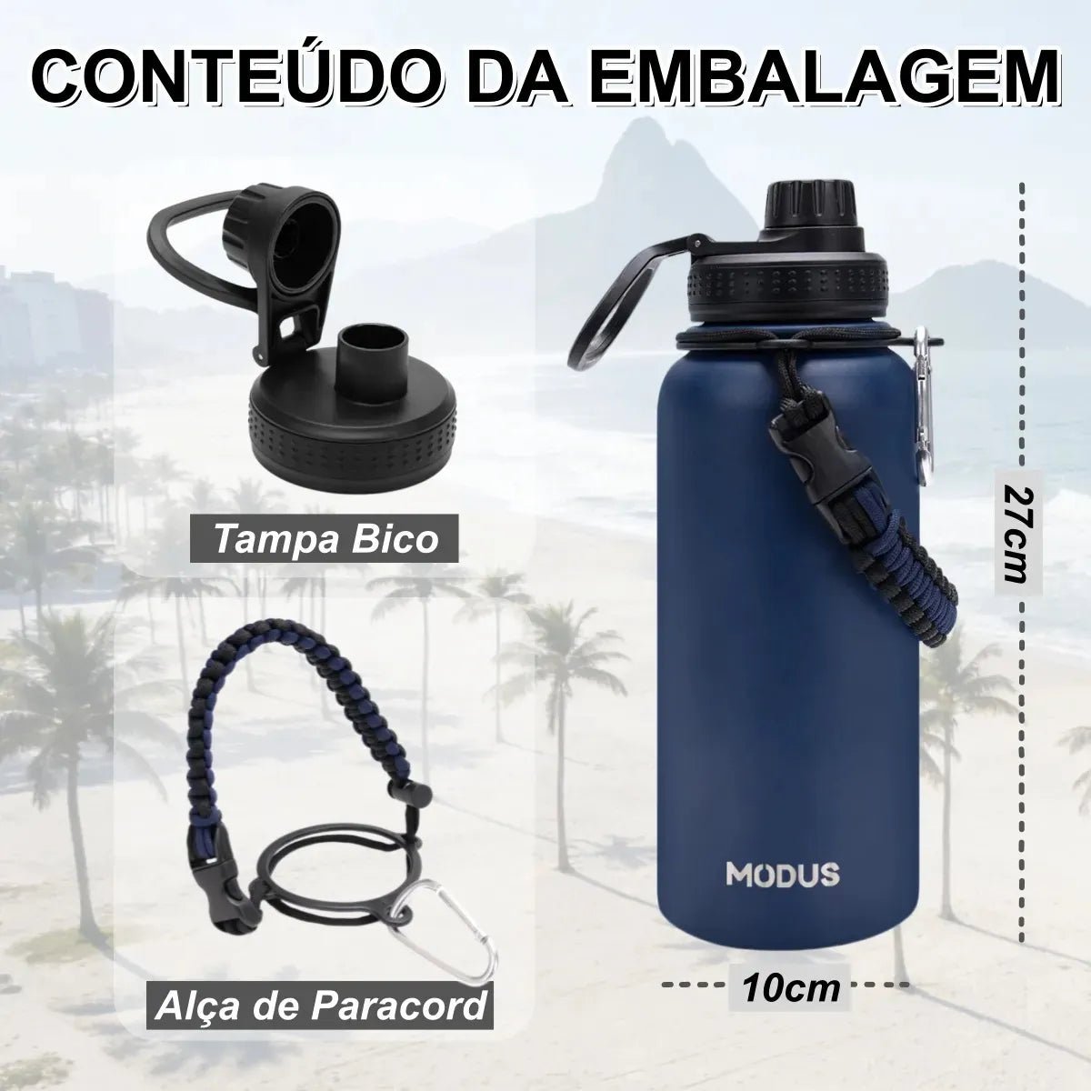Modus 950ml Garrafa Térmica Inox 304 Com Alça Paracord Azul - marinho - Customizi