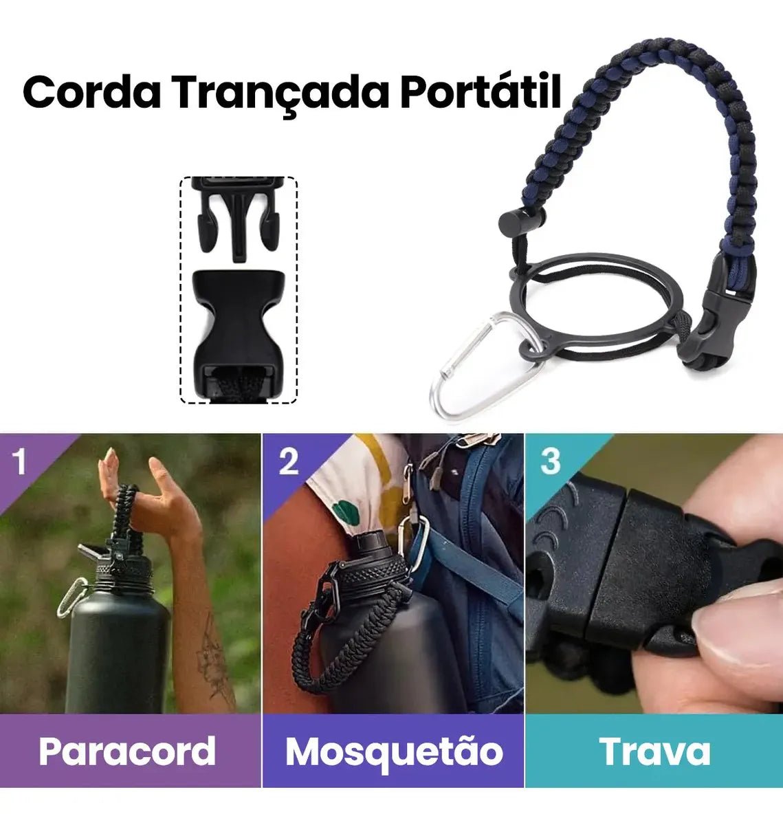 Modus 950ml Garrafa Térmica Inox 304 Com Alça Paracord Azul - marinho - Customizi