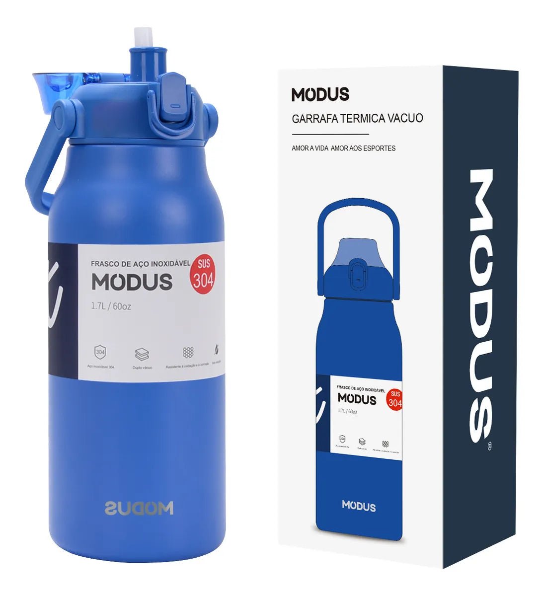 Modus Garrafa Térmica 1,7L Isolamento A Vácuo Azul - Customizi