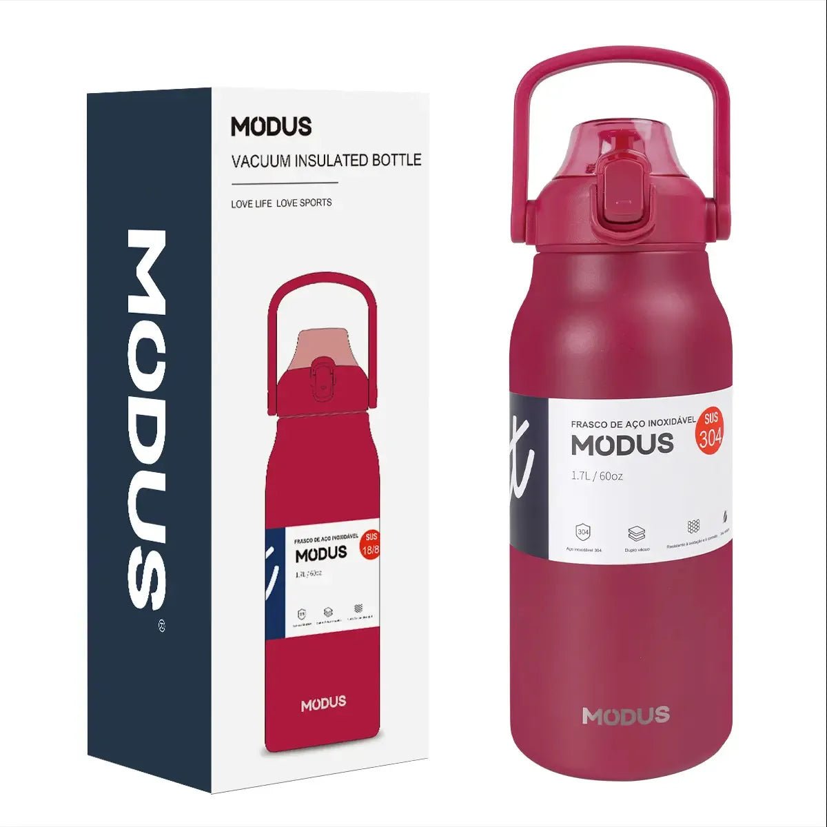 Modus Garrafa Térmica 1,7L Isolamento A Vácuo Vermelho - Customizi