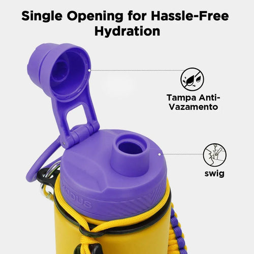 Modus Garrafa Térmica 750ml Aço Inox 304 Com Base De Silicone E Alça Paracord Amarelo E Violeta - Customizi