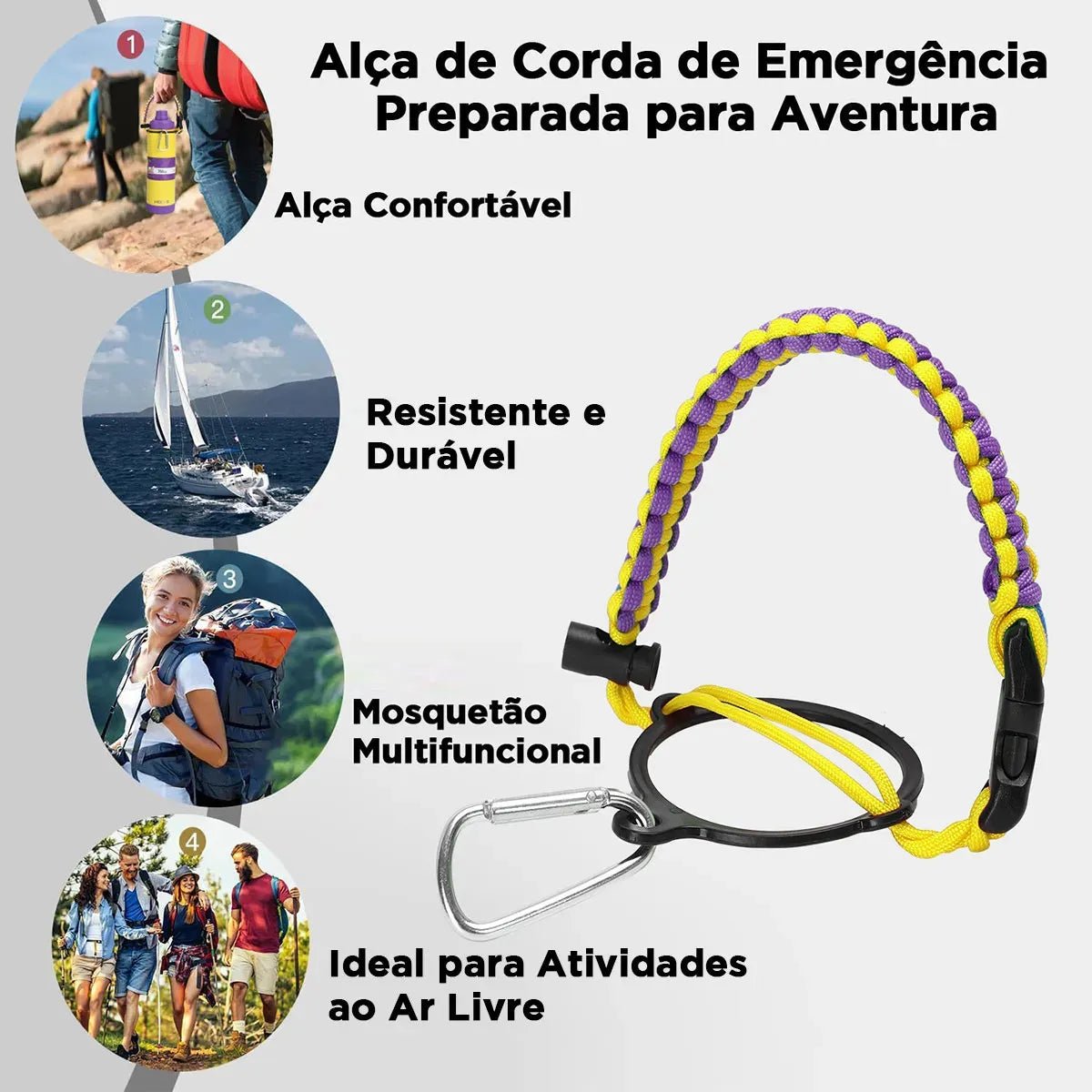 Modus Garrafa Térmica 750ml Aço Inox 304 Com Base De Silicone E Alça Paracord Amarelo E Violeta - Customizi