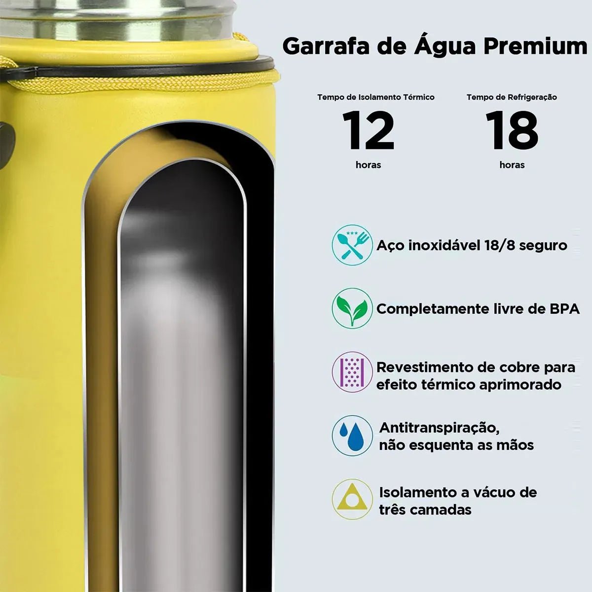 Modus Garrafa Térmica 750ml Aço Inox 304 Com Base De Silicone E Alça Paracord Amarelo E Violeta - Customizi