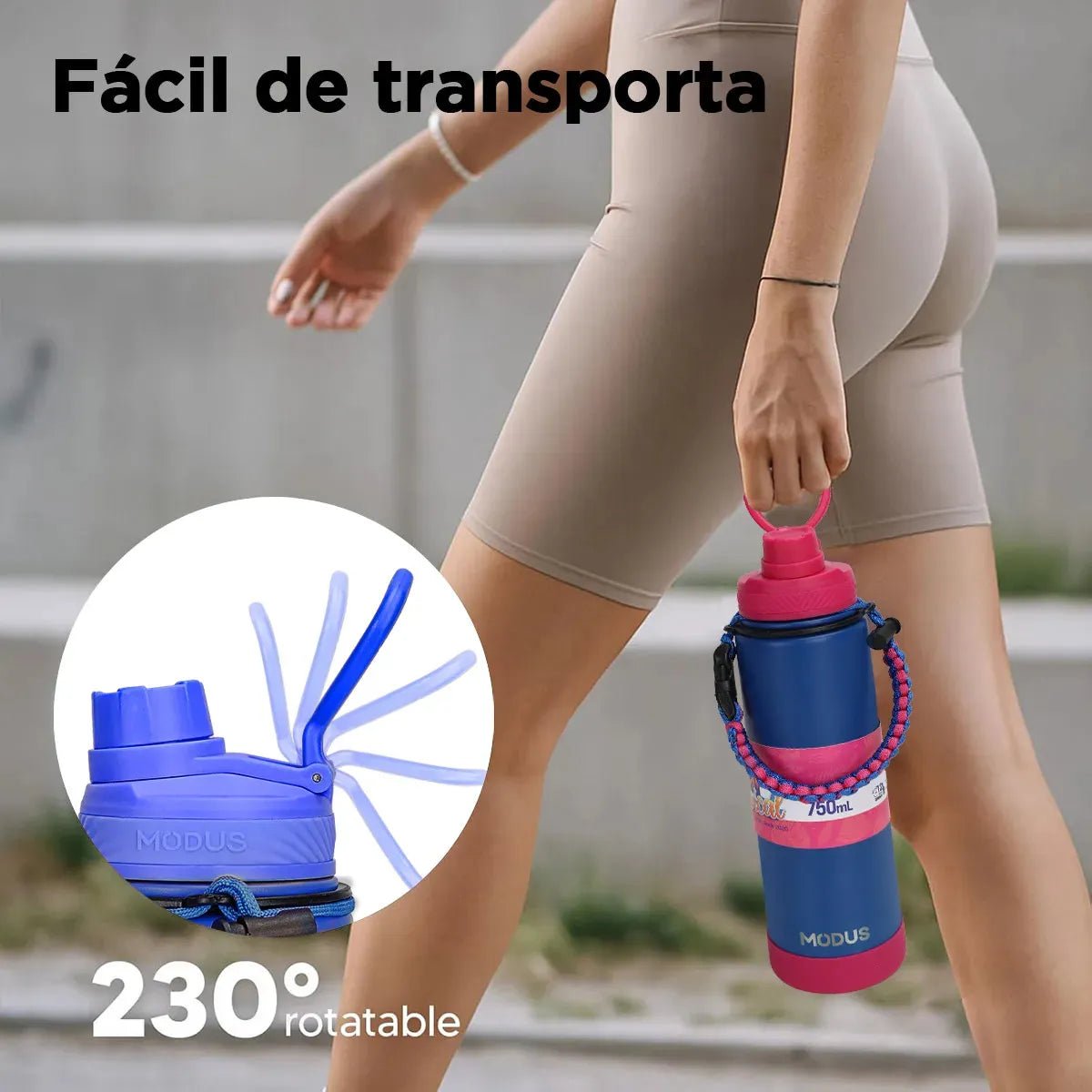 Modus Garrafa Térmica 750ml Aço Inox 304 Com Base De Silicone E Alça Paracord Azul E Rosa - Customizi