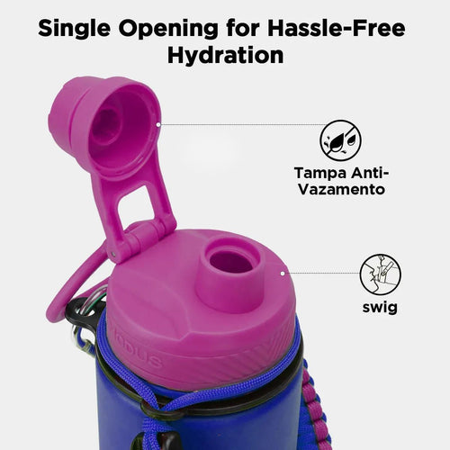 Modus Garrafa Térmica 750ml Aço Inox 304 Com Base De Silicone E Alça Paracord Azul E Rosa - Customizi