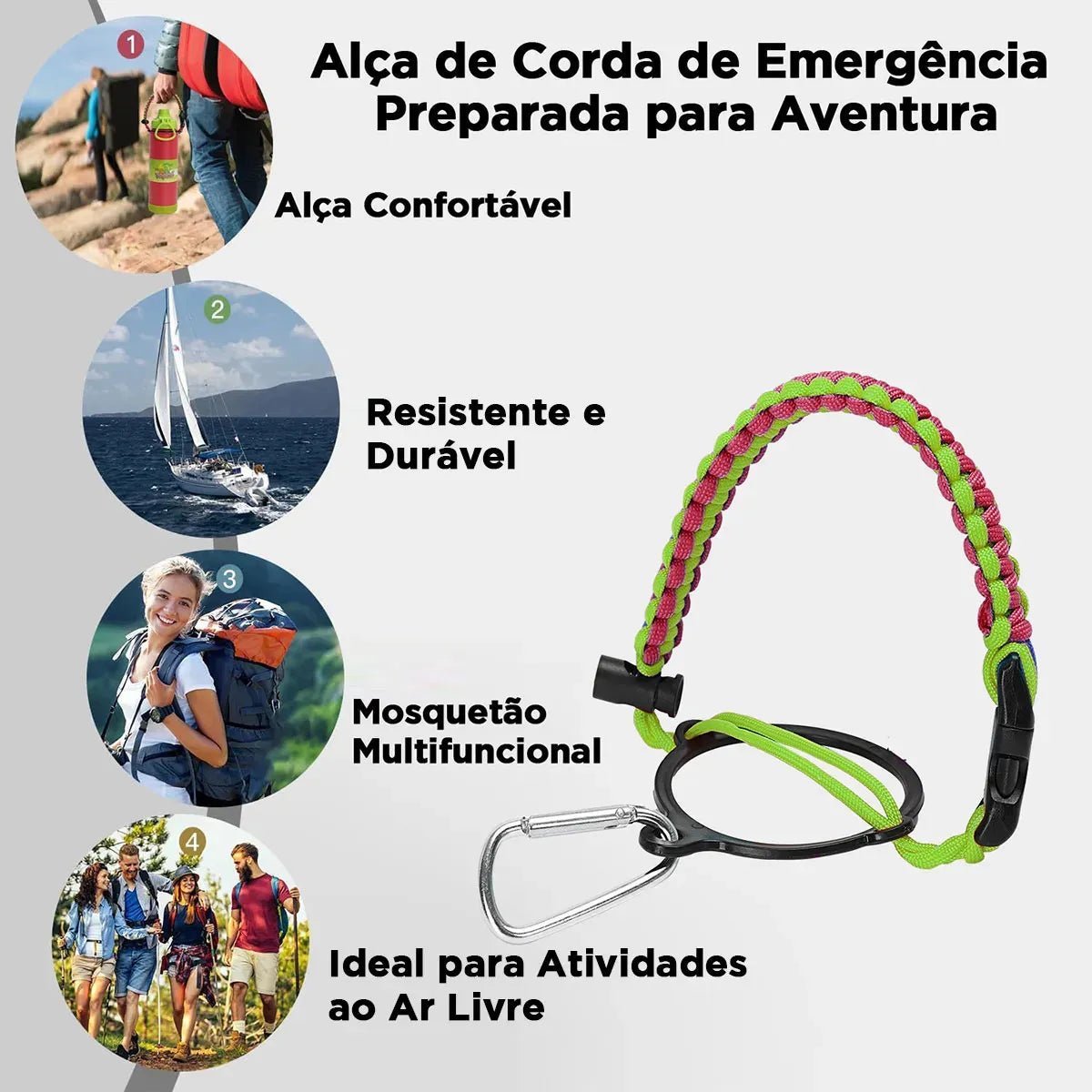 Modus Garrafa Térmica 750ml Aço Inox 304 Com Base De Silicone E Alça Paracord Rosa E Verde Limão - Customizi