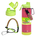 Modus Garrafa Térmica 750ml Aço Inox 304 Com Base De Silicone E Alça Paracord Rosa E Verde Limão - Customizi