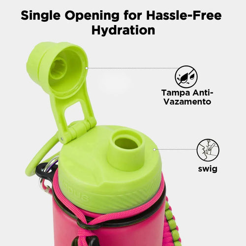 Modus Garrafa Térmica 750ml Aço Inox 304 Com Base De Silicone E Alça Paracord Rosa E Verde Limão - Customizi