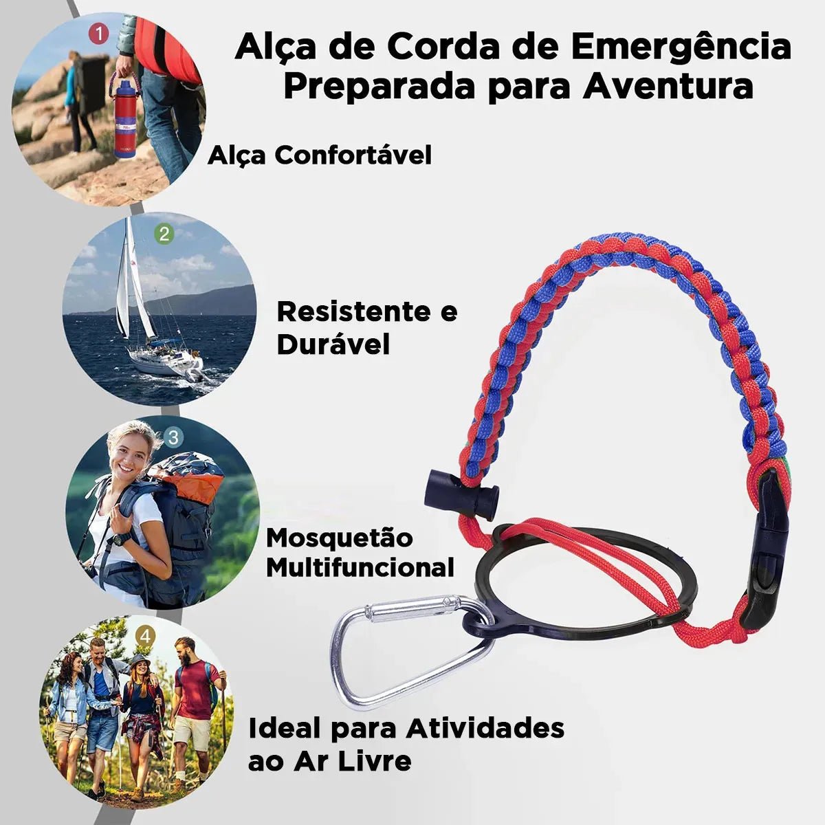 Modus Garrafa Térmica 750ml Aço Inox 304 Com Base De Silicone E Alça Paracord Vermelho E Azul - Customizi