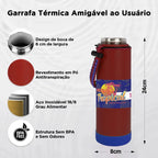 Modus Garrafa Térmica 750ml Aço Inox 304 Com Base De Silicone E Alça Paracord Vermelho E Azul - Customizi