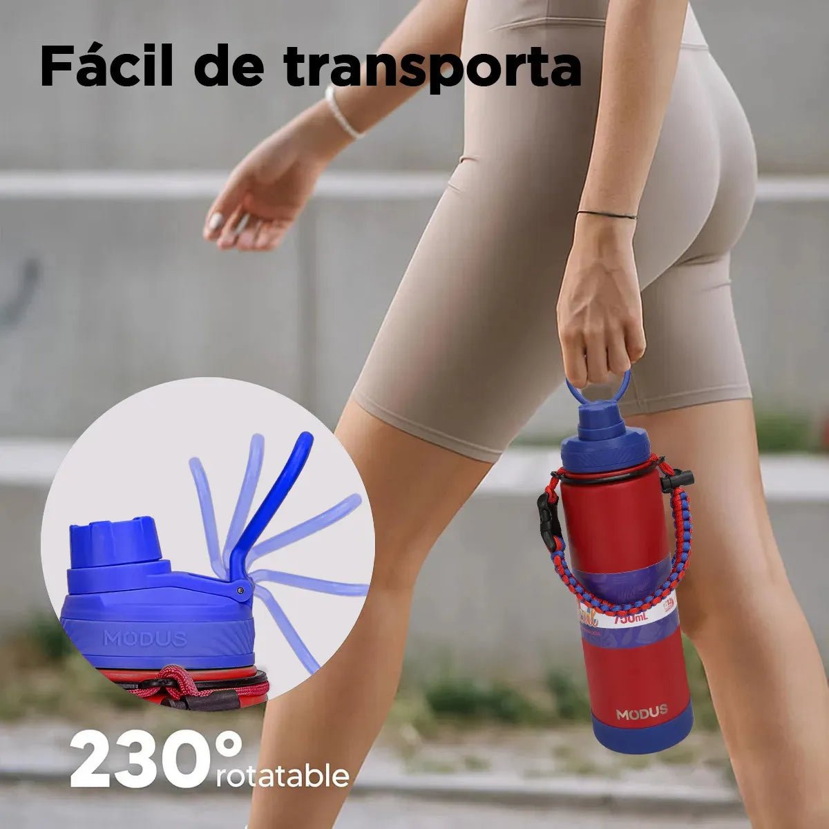 Modus Garrafa Térmica 750ml Aço Inox 304 Com Base De Silicone E Alça Paracord Vermelho E Azul - Customizi
