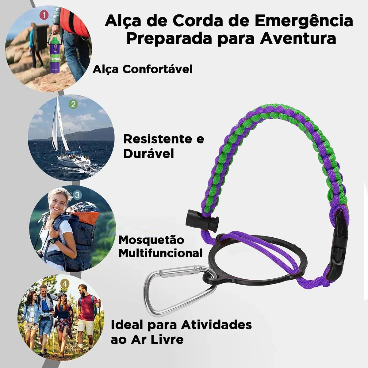 Modus Garrafa Térmica 750ml Aço Inox 304 Com Base De Silicone E Alça Paracord Violeta E Verde - Customizi