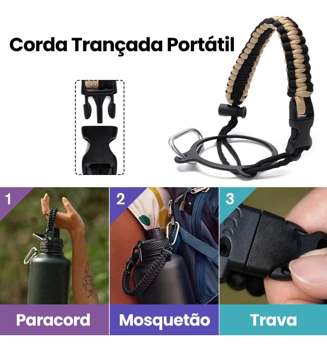 Modus Garrafa Térmica 950ml Aço Inox 304 Com Alça Paracord Cor Caqui - Customizi