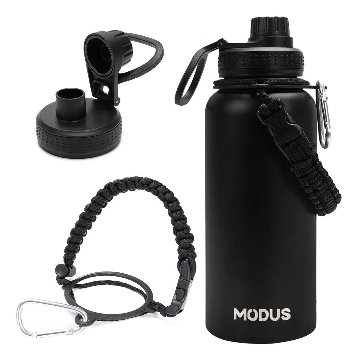 Modus Garrafa Térmica 950ml Aço Inox 304 Com Alça Paracord Cor Preto - Customizi