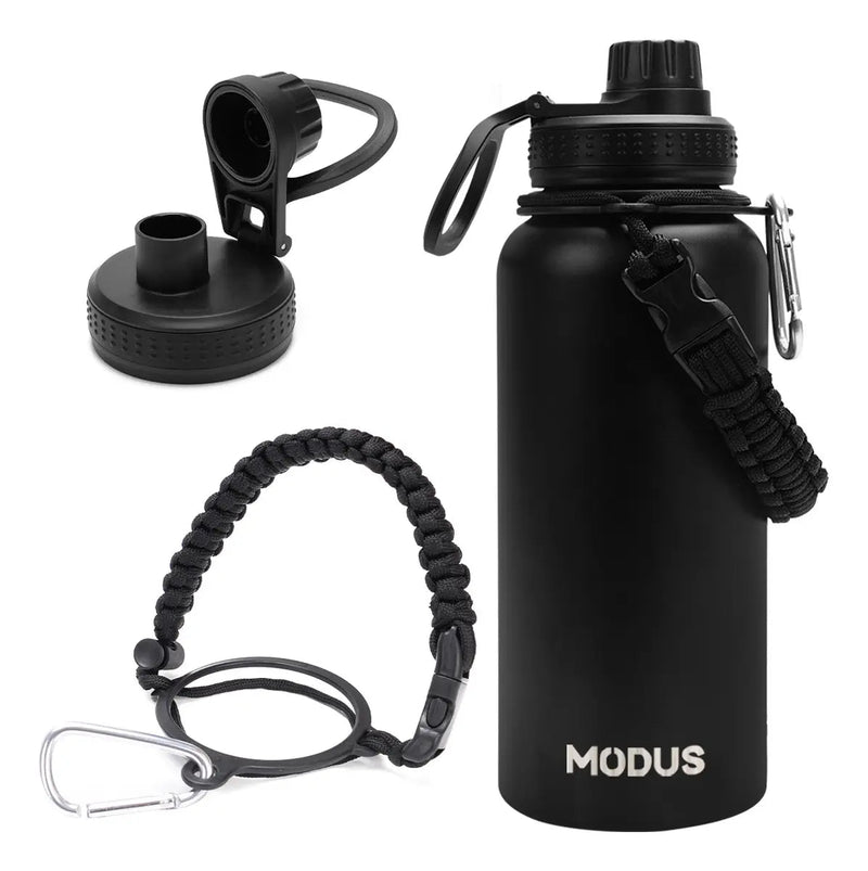 Modus Garrafa Térmica 950ml Aço Inox 304 Com Alça Paracord Cor Preto - Customizi
