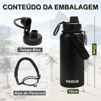 Modus Garrafa Térmica 950ml Aço Inox 304 Com Alça Paracord Cor Preto - Customizi