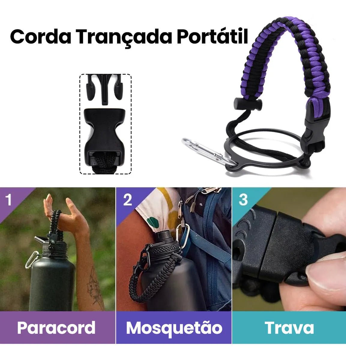 Modus Garrafa Térmica 950ml Aço Inox 304 Com Alça Paracord Cor Roxo - Customizi