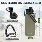 Modus Garrafa Térmica 950ml Aço Inox 304 Com Alça Paracord Cor Verde Oliva - Customizi