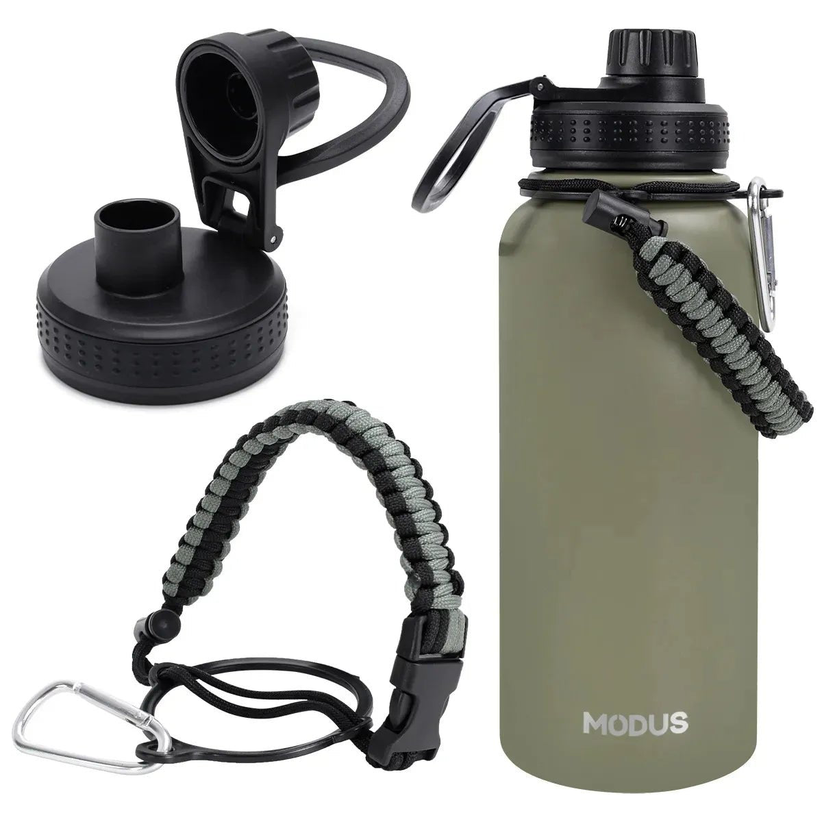 Modus Garrafa Térmica 950ml Aço Inox 304 Com Alça Paracord Cor Verde Oliva - Customizi