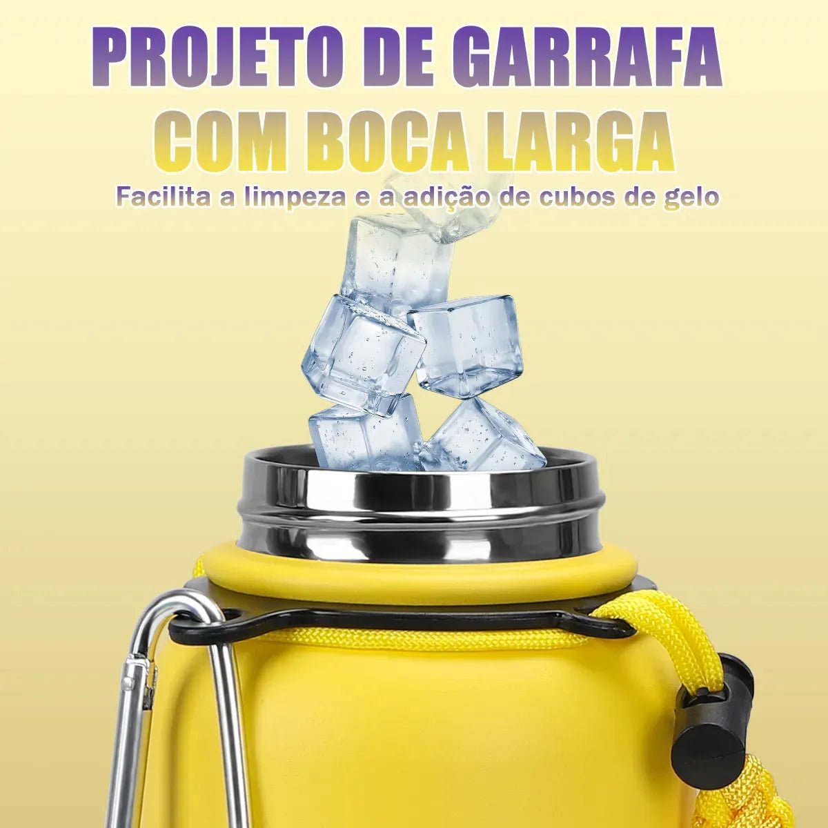 Modus Garrafa Térmica 950ml Aço Inox 304 Com Base De Silicone e Alça Paracord Amarelo Banana - Customizi