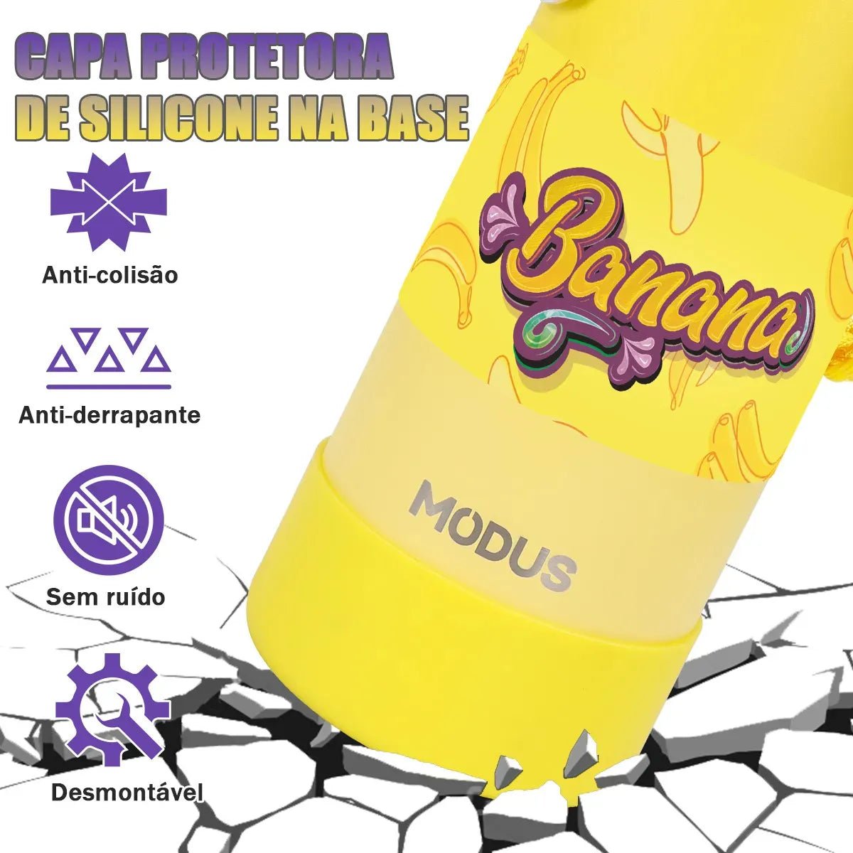 Modus Garrafa Térmica 950ml Aço Inox 304 Com Base De Silicone e Alça Paracord Amarelo Banana - Customizi
