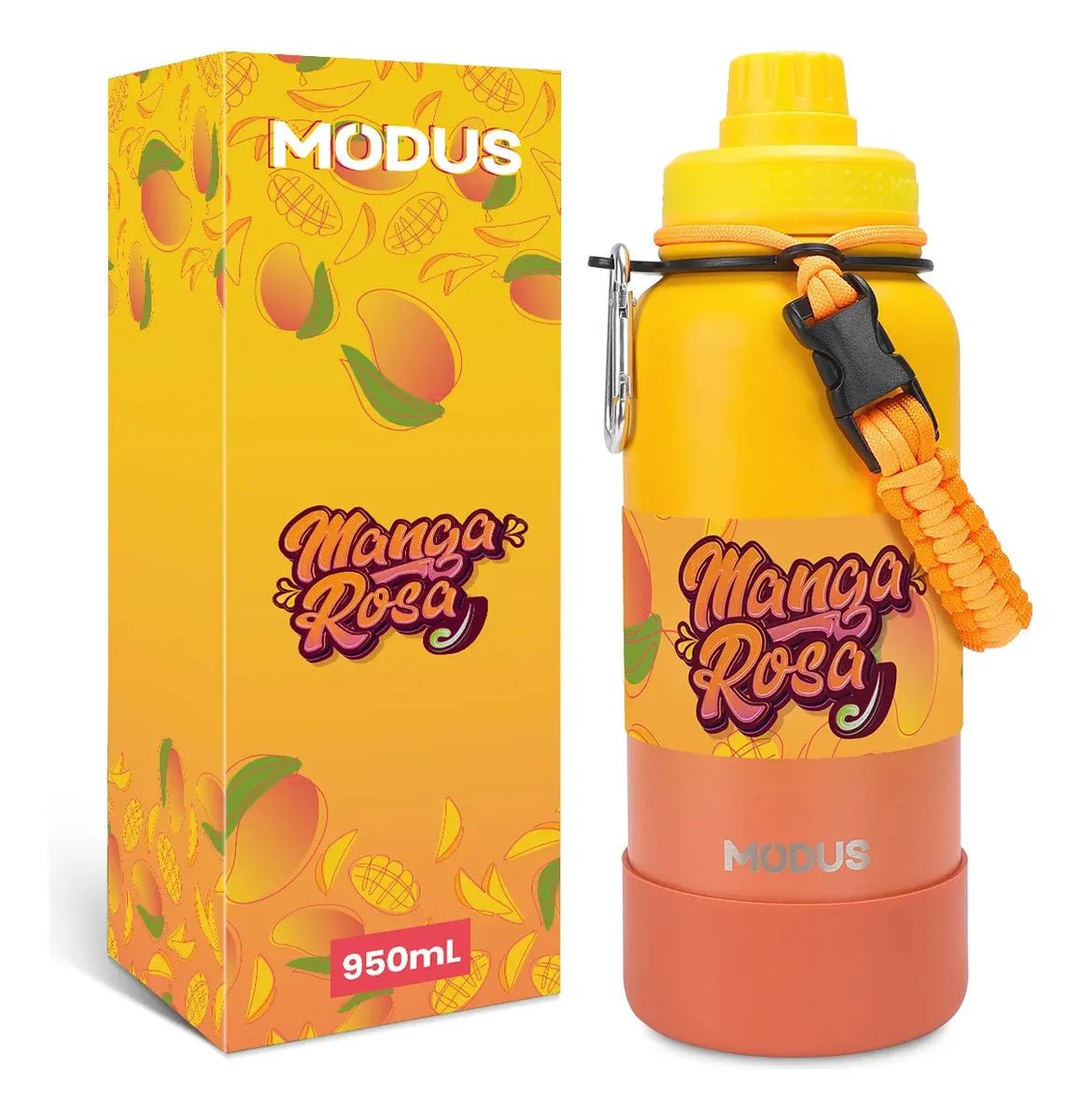 Modus Garrafa Térmica 950ml Aço Inox 304 Com Base De Silicone e Alça Paracord Laranja Manga Rosa - Customizi