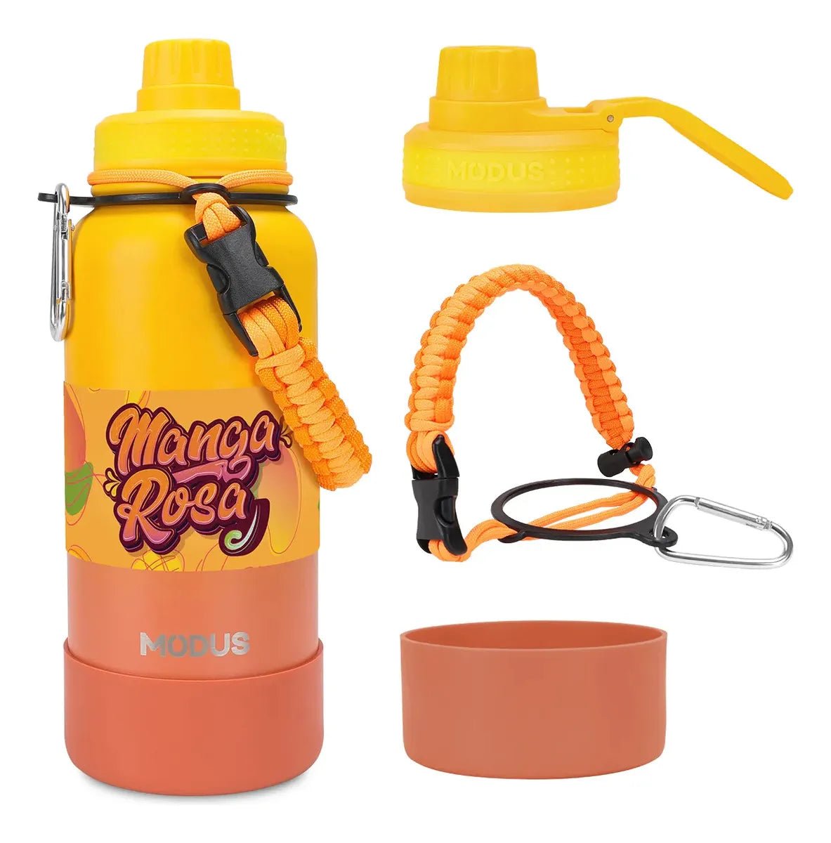 Modus Garrafa Térmica 950ml Aço Inox 304 Com Base De Silicone e Alça Paracord Laranja Manga Rosa - Customizi
