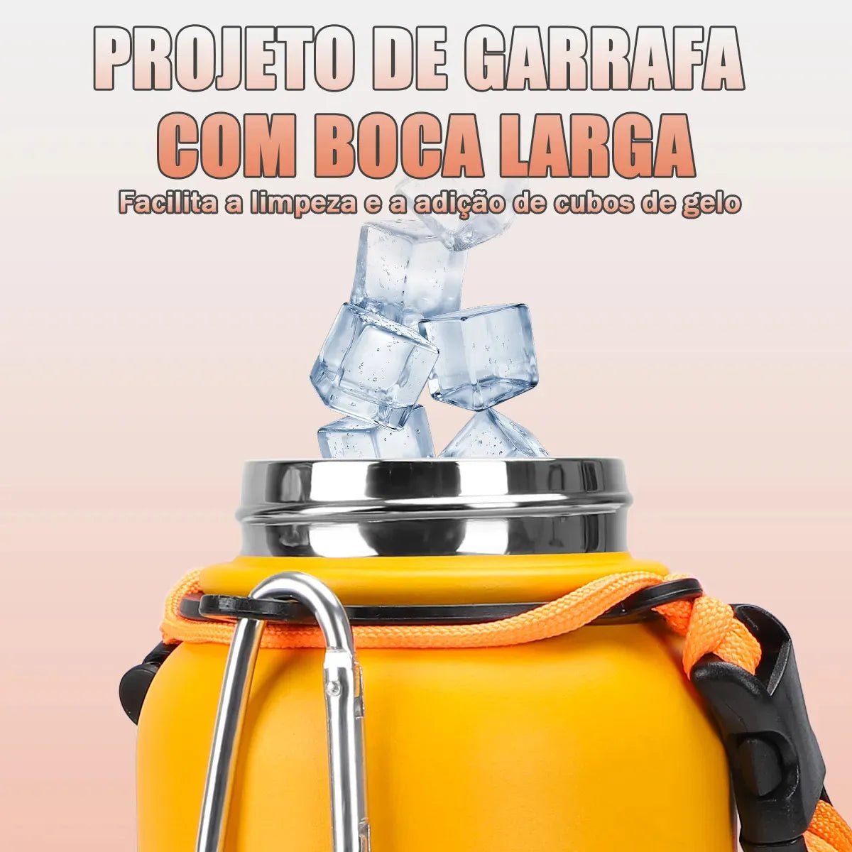 Modus Garrafa Térmica 950ml Aço Inox 304 Com Base De Silicone e Alça Paracord Laranja Manga Rosa - Customizi