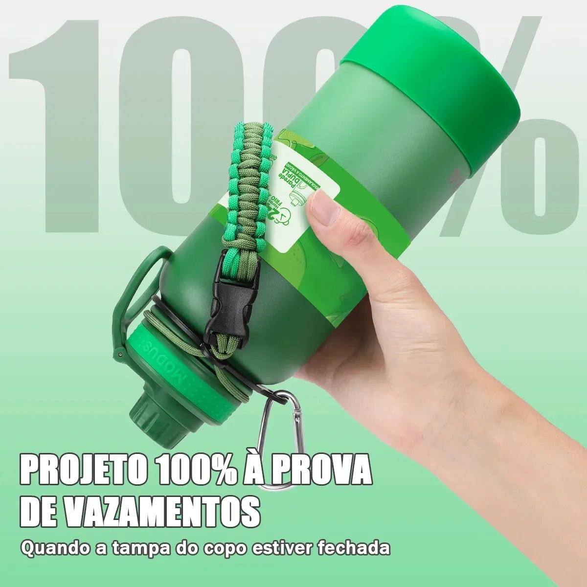Modus Garrafa Térmica 950ml Aço Inox 304 Com Base De Silicone e Alça Paracord Verde Limão - Customizi