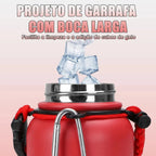 Modus Garrafa Térmica 950ml Aço Inox 304 Com Base De Silicone e Alça Paracord Vermelha Morango - Customizi