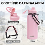 Modus Garrafa Térmica 950ml Aço Inox 304 Isolamento a Vácuo Cor Rosa - Customizi