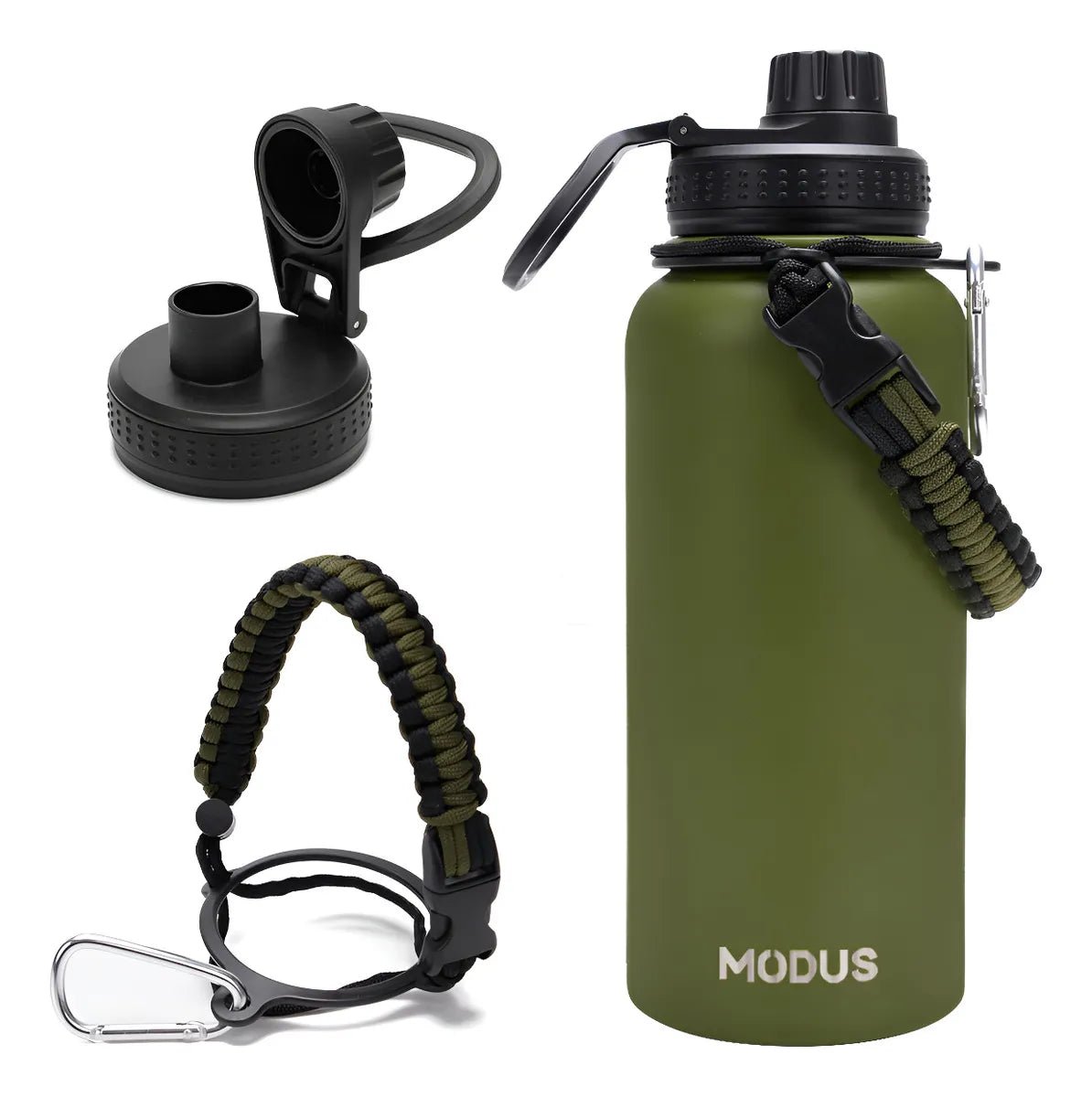 Modus Garrafa Térmica Inox 950ml Com Alça Paracord Verde - musgo - Customizi