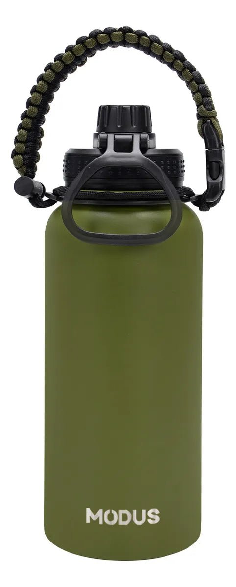 Modus Garrafa Térmica Inox 950ml Com Alça Paracord Verde - musgo - Customizi