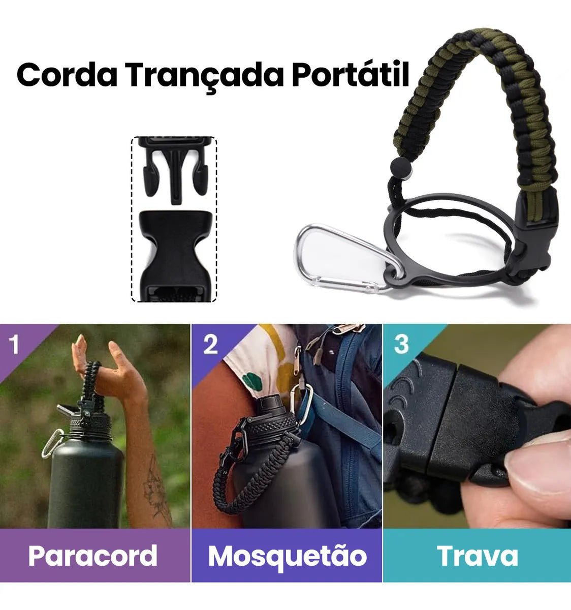 Modus Garrafa Térmica Inox 950ml Com Alça Paracord Verde - musgo - Customizi