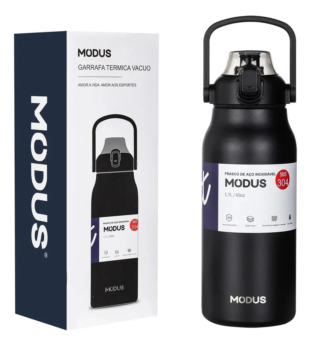 Modus Garrafa Térmica1,7L Isolamento A Vácuo Preta - Customizi